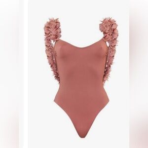 La reveche Elegant Pink Ruffled Bodysuit